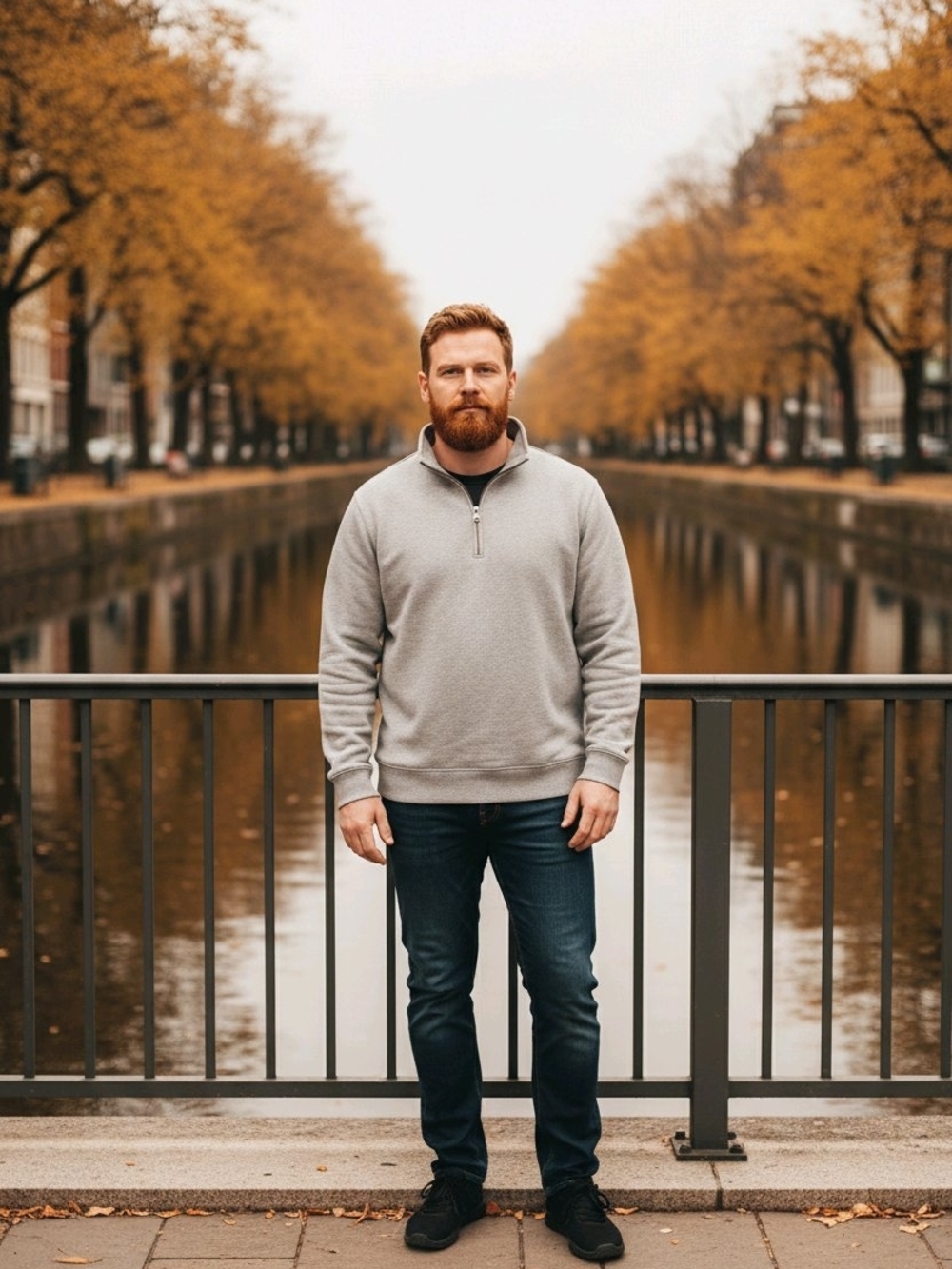 Men's Light Gray Half-Zip Pullover Sweater